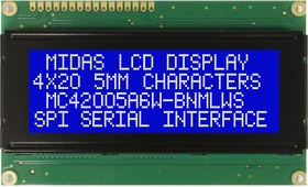MC42005A6W-BNMLWS-V2, MC42005A6W-BNMLWS-V2 Alphanumeric LCD Alphanumeric Display, 4 Rows by 20 Characters