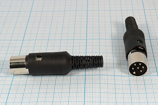Разъем DIN 6P вилка, на кабель, пластик хвост, AP-362-D