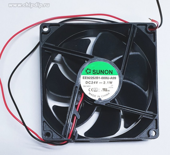 EE92252B1-000U-A99, Вентилятор осевой, 24В DC, 92x92x25мм, подшипник качения, 87,55куб.м/ч, 34дБА, 24AWG