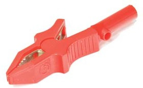 Зажим "крокодил" L 80/50x12x7, винт, изолированный пластиковый красный