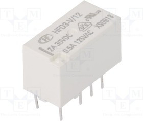 HFD3-V/12, Реле: электромагнитное, DPDT, Uобмотки: 12ВDC, 0,5A/125ВAC, 2А