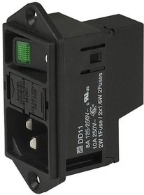 DD11.0123.1110, Un-Filtered IEC Power Entry Module, IEC C14, Medical, 8 А, 250 В AC, 2-Pole Switch
