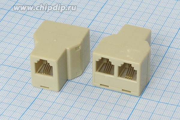 Разъем телефонный 6P4C-Разъем телефонный 6P4Cx2 розетка, контакты 4P, RJ-11