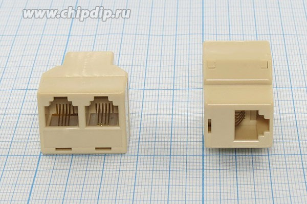 Разъем телефонный 6P4C-Разъем телефонный 6P4Cx2 розетка, контакты 4P, RJ-11