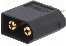 XT60W-M, Вилка; питания DC; XT60; "папа"; PIN: 2; на провод; пайка; 40А; 500В