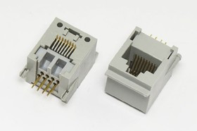 Разъем телефонный TJ8-8P8C[RJ-45] розетка, контакты 8P, на плату, угловой, TJ8-8P8C[RJ-45]