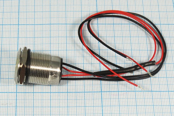 Герметичная кнопка без фиксации с красной подсветкой SPDT, on-(off)/off-(on), 12В/5А; №11247R ПКн\ 12\ 5\(SPDT)\d19\мет\ ILкр\AV\5L\LA19C-5\