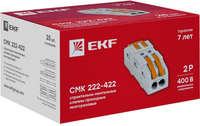 plc-smk-422, Строительно-монтажная клемма СМК 222-422 проходная 2 полюса 0,08-4мм2 (25шт.) PROxima plc-smk-422, Строительно-монтажная клемма СМК 222-422 проходная 2 полюса 0,08-4мм2 (25шт.) PROxima