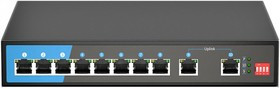 Scodeno S200-10GP-AC, неуправляемый PoE коммутатор, 8 х 1GbE PoE, Uplink: 2 x RJ45 1GbE, встр. БП 120 Вт, настольный