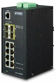 Индустриальный управляемый коммутатор Planet IGS-12040MT IP30 Industrial 8* 1000TP + 4* 100/1000F SFP Full Managed Ethernet Switch (-40 to 7