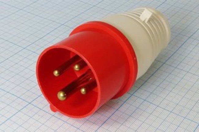 Штекер силовой цилиндрический, на кабель, 4 контакта(3P+E), 32А, 415В, IP44; №11766 штек пит AC сил\3P+E\32/415\ каб\\IP44\\[HTN024]