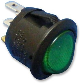 R13-112B-02-BG-0A, Клавишный переключатель, Вкл.-Выкл., SPST, С Подсветкой, Панель, Зеленый, Серия R13 R13-112B-02-BG-0A, Клавишный переключатель, Вкл.-Выкл., SPST, С Подсветкой, Панель, Зеленый, Серия R13
