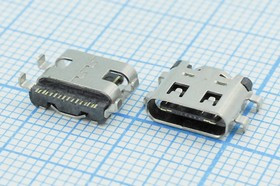 Разъем USB розетка, тип C 3.1, контакты на плату, USB3.1TYPE-C 16PF-20