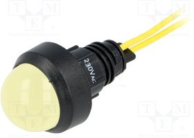 LY-D20-230AC, Индикат.лампа: LED, выпуклый, 230ВAC, Отв: d13мм, IP40, пластик