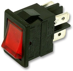 H8553VBNAF, Клавишный переключатель, Выкл.-Вкл., DPST, С Подсветкой, Панель, Красный, Серия 8500