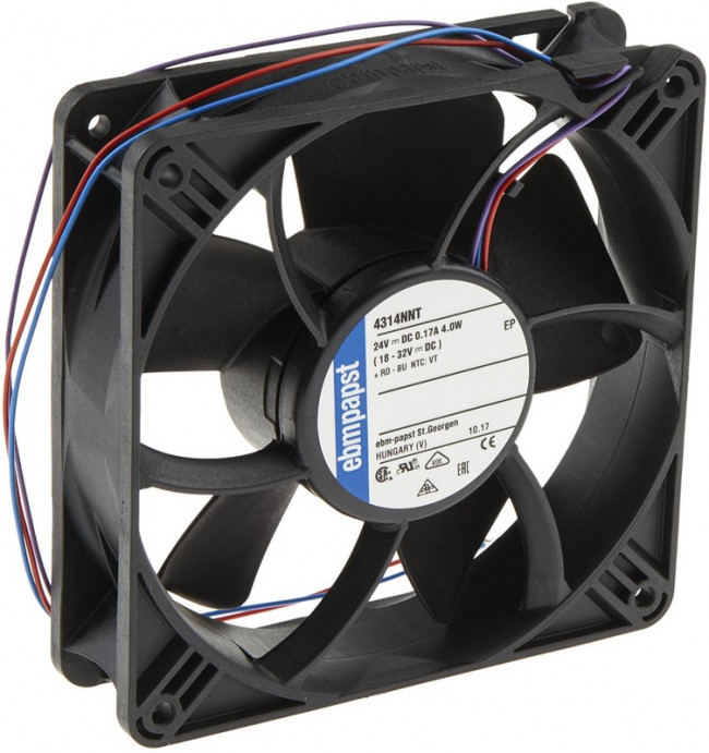 4314NNT, Осевой Вентилятор, 24 В, Square, 119 мм, 32 мм, Качения, 110 фут³/мин