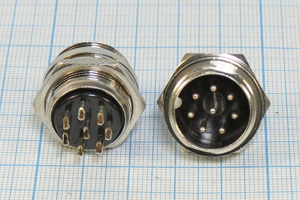 Разъем микрофонный MIC20 вилка, контакты 8P, монтаж на блок, М19, XS20JK8P-M[MS-DF-20-8]