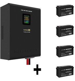 EX296671RUS, Комплект ИБП EX296004RUS + батарея 120Aч EX282988RUS 4шт (инвертор, синус, для котла, настенный) ExeGate FineSine SX-5000.LCD.A