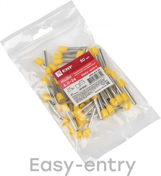 Наконечник штыревой втулочный изолированный НШвИ 6,0-24 (50шт.) PROxima nhvi-6.0-24