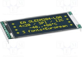 EA OLEDM204-LGA, OLED Displays &amp; Accessories Charcter OLED Yellow 4x20 w/o glass