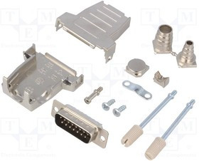 DSSK15-M-DBP-K, Разъем D-Sub; PIN: 15; вилка; "папа"; пайка; на провод; черный