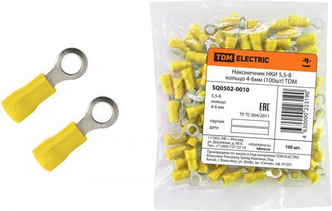 SQ0502-0010, Наконечник НКИ 5,5-8 кольцо 4-6мм² (100шт) SQ0502-0010, Наконечник НКИ 5,5-8 кольцо 4-6мм² (100шт)