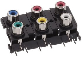 RCJ-61562423, RCA Phono Connectors RCA jack, 6P, 2 x 3, rt, through hole, BE/GR/RD(2)/YL/WH