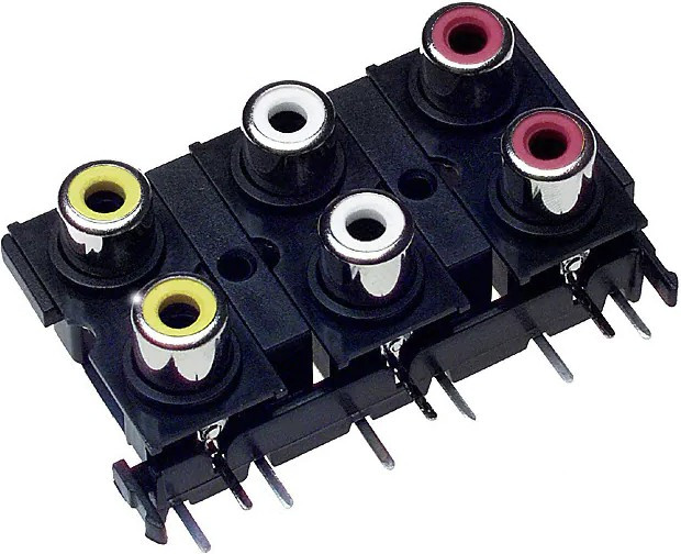 RCJ-61562423, RCA Phono Connectors RCA jack, 6P, 2 x 3, rt, through hole, BE/GR/RD(2)/YL/WH