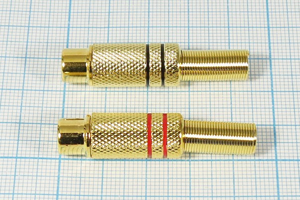 Разъем RCA розетка, 4-6мм, на кабель, Au, красный, пружинный хвост