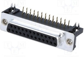 DB25-SL-24, Conn D-Sub SKT 25 POS 1.38mm Solder RA Thru-Hole 25 Terminal 1 Port Tray
