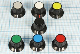 Ручка круглая диаметр 20мм, диаметр регулятора 6.0мм, пластик, черный/желтый, CP-Z1;№9264 ручка d6,0