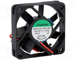 EE45101S1-999, Вентилятор осевой, 12В DC, 45х45х10мм, 0.11А, 1.32Вт, скольжения, 5700об/мин, 2 провода