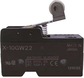 X10GW2, Roller Lever Limit Switch, NO/NC, IP00, SPDT, Thermosetting Resin Housing, 10A Max