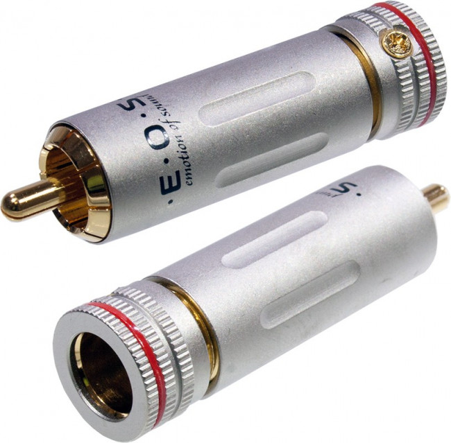 1-222G RED, штекер RCA металл бронза цанга на кабель d до 9.0мм,красный "позолоченный"