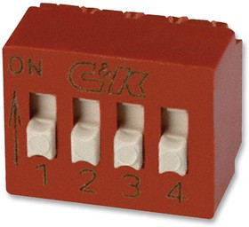 BD04AV, DIP / SIP переключатель, 4 схем(-а), Raised Slide, Сквозное Отверстие, SPST, 5 В, 100 мА