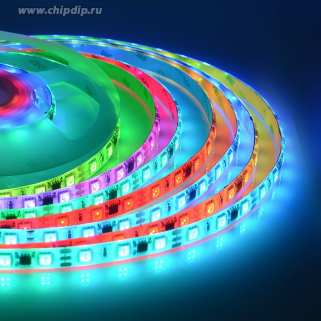 10-96 Комплект адресной светодиодной ленты 24В, 14,4Вт/м, smd5050, 60д/м, IP65,подложка 10мм(белая),