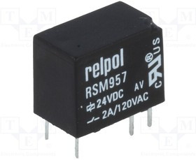 RSM957-P-24, Реле электромагнитное, SPDT, Uобмотки 24ВDC, 2A/120ВAC, 2A/24ВDC