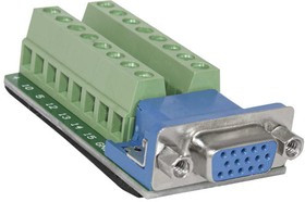 1306-2, Сигнальный модуль на плате с разъемом DHR-15FA (розетка) для RS-232 интерфейса, на винтовой клеммный блок, черный/зеленый