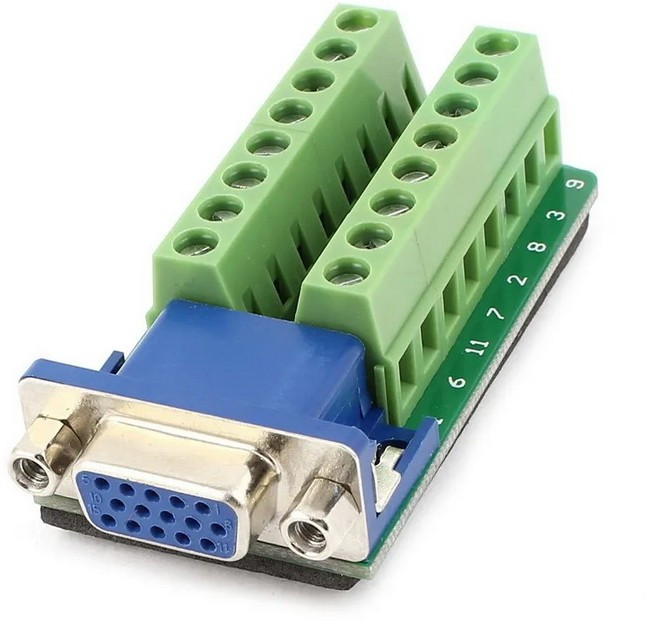 1306-2, Сигнальный модуль на плате с разъемом DHR-15FA (розетка) для RS-232 интерфейса, на винтовой клеммный блок, черный/зеленый