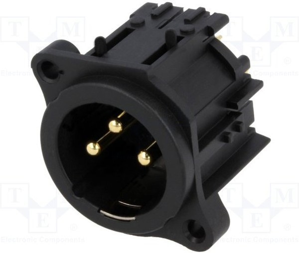 AC3MAV-AU-PRE, XLR Connectors 3 Pole XLR Male Chassis Mount A Type Gold Plate Contact Vert PCB Mount Black Fin AC3MAV-AU-PRE, XLR Connectors 3 Pole XLR Male Chassis Mount A Type Gold Plate Contact Vert PCB Mount Black Fin