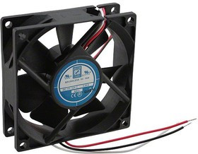 OD8025-12HB01A, DC Fans DC Fan, 80x80x25mm, 12VDC, 40CFM, 0.18A, 35dBA, Ball, Wire, Open Collector Tach