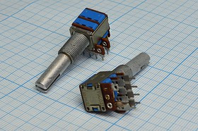 Резистор переменный, поворотный 50кОмx2, линейность A, ширина 13мм, вал и размеры S7x35, A50K ABY