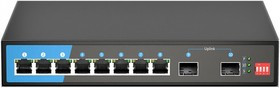 Scodeno S200-10GP-S2-AC, неуправляемый PoE коммутатор, 8 х 1GbE Base-T PoE, Uplink: 2 x SFP, встр. БП 120 Вт, настольный