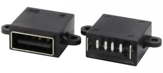 USBA-4F C IPX8-002, Разъём , 4 контакта, 1.5 А, 30 В, корпус пластиковый черный с проушинами под крепление