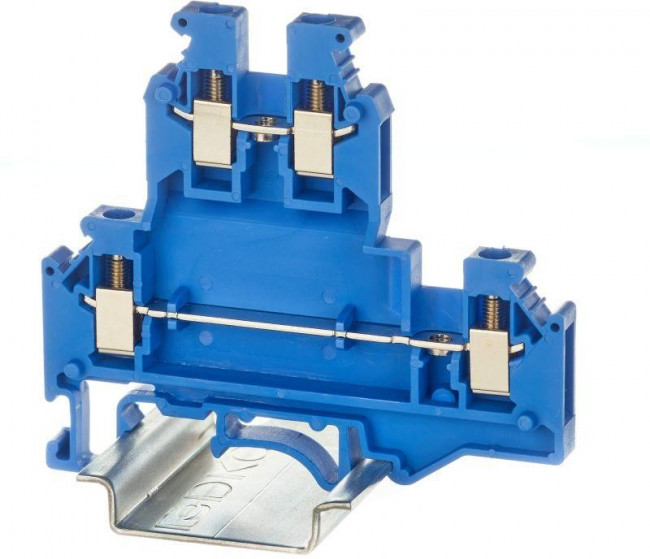 Клемма двухуровневая винтовой зажим 4 точки подключения 2.5кв.мм син. DKC KRUKB-3-BU