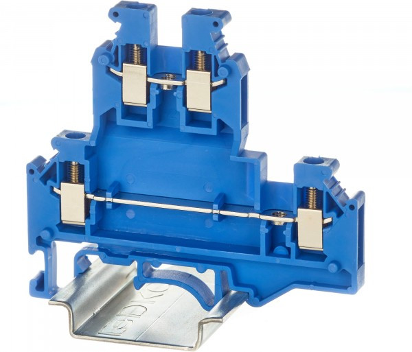 Клемма двухуровневая винтовой зажим 4 точки подключения 2.5кв.мм син. DKC KRUKB-3-BU