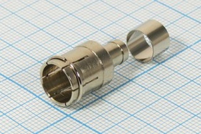Штекер F, на кабель RG6, под обжим, быстрая фиксация на кабель, никель; №10148 шт F\RG6\\обж\быстр фикс\каб\