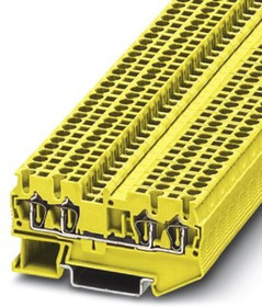 3037436, ST 2.5-QUATTRO YE Series Yellow DIN Rail Terminal Block, Single-Level, Spring Clamp Termination 3037436, ST 2.5-QUATTRO YE Series Yellow DIN Rail Terminal Block, Single-Level, Spring Clamp Termination