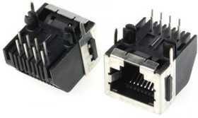 5555141-1, Разъем модульный RJ-45 розетка 8 контактов шаг 2.54мм угловой монтаж в отверстие 8 терминалов 1 порт коробка/лоток