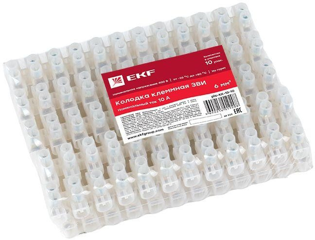Колодка клеммная 10кв.мм 10А полиэтилен PROxima EKF plc-KK-10-10